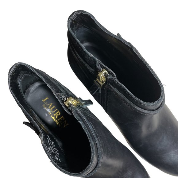 Ralph Lauren Leather Ankle Boots 5.5 Suede Block Heel Almond Toe Strap Harness - Picture 11 of 14